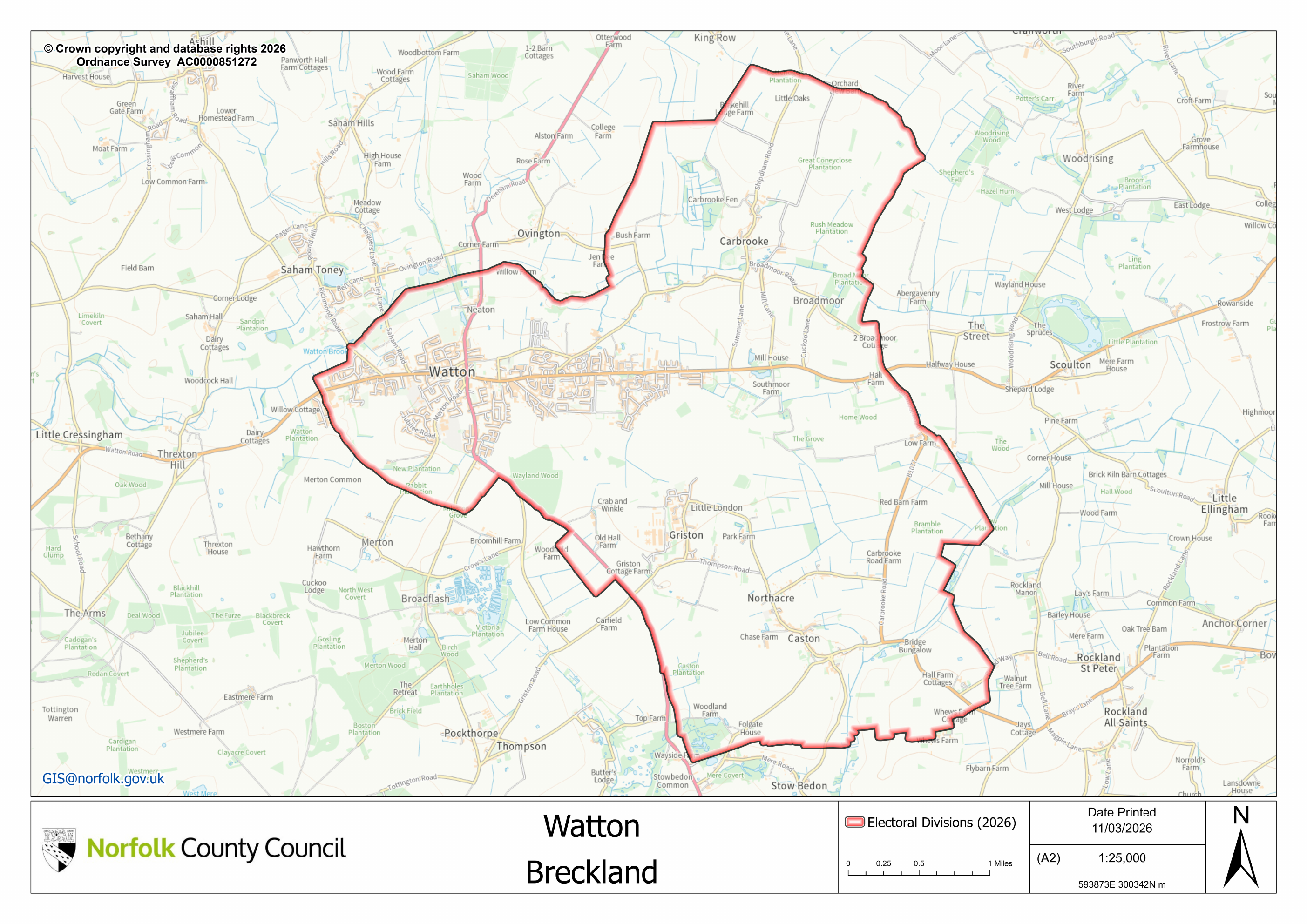 Watton Division boundary map as of 2026 elections